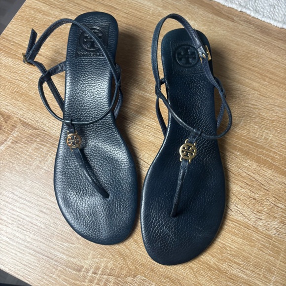 Tory Burch Emmy Demi Wedge Sandal Size 11 Navy Blue - Picture 2 of 10